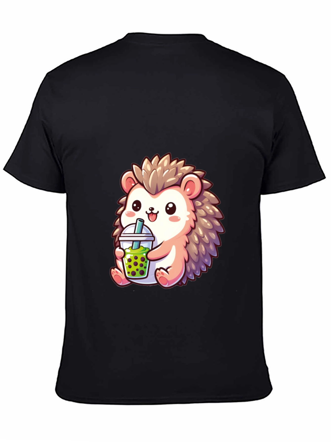 Black Cute Hedgehog Boba Tea Graphic Tee view 4