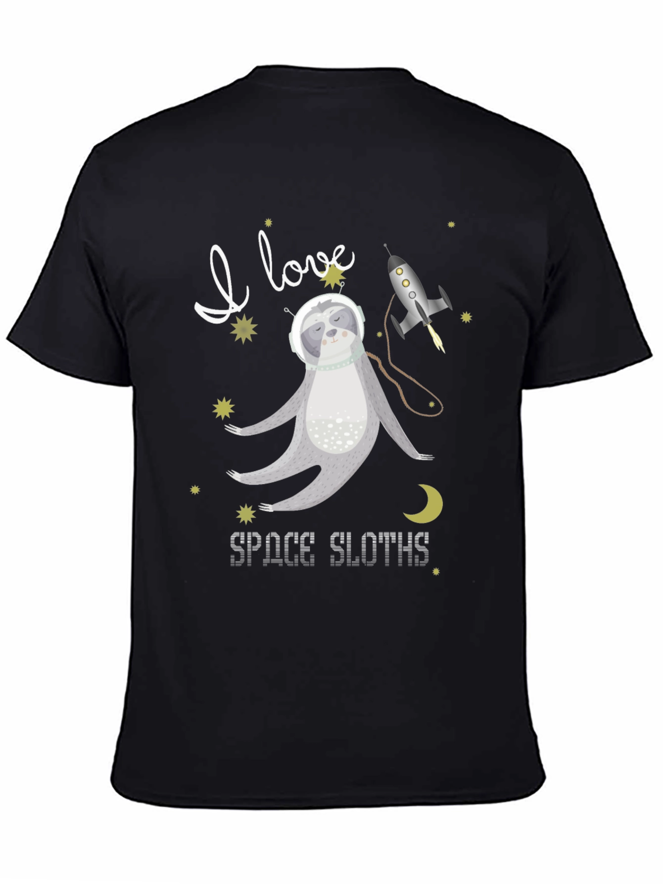 Black I Love Space Sloths Black T-Shirt view 4