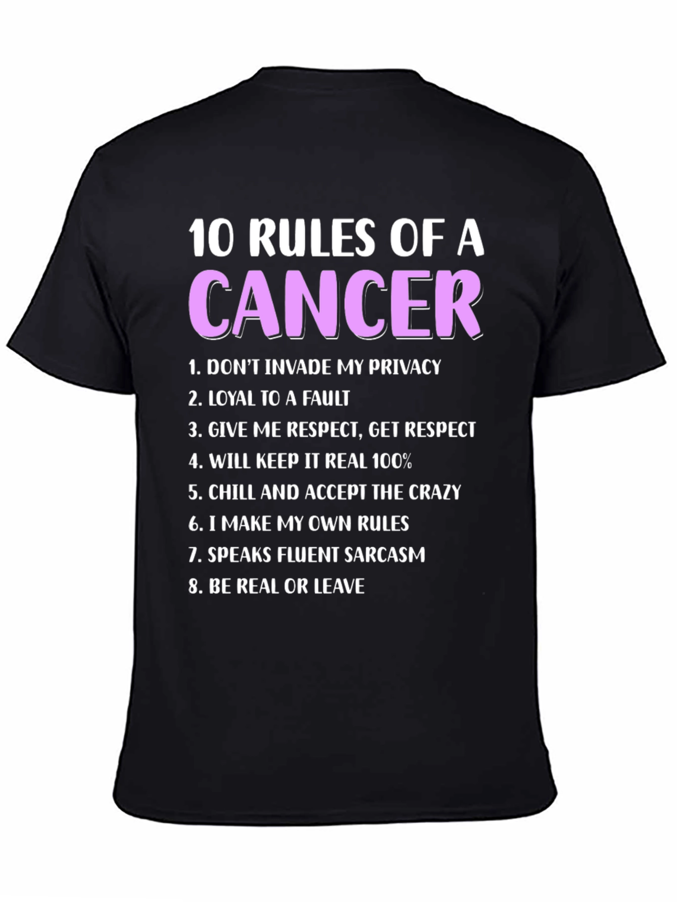 Black Cancer Zodiac T-Shirt - 10 Rules view 4