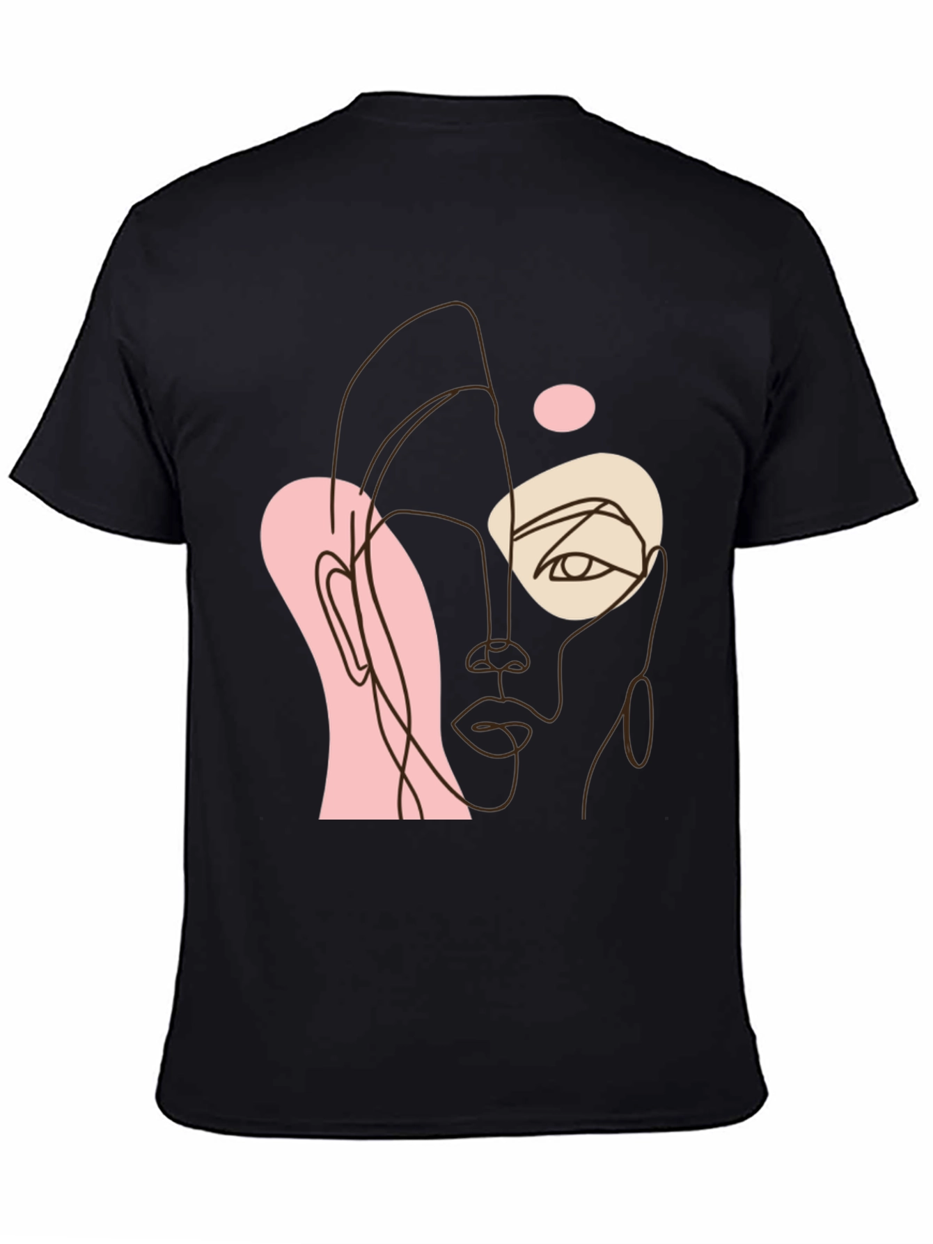 Black Abstract Face Line Art Black Tee view 4