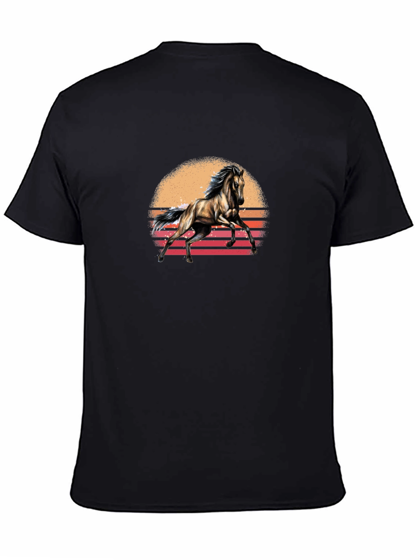 Black Horse Sunset Graphic Tee - Stylish Black T-Shirt view 4