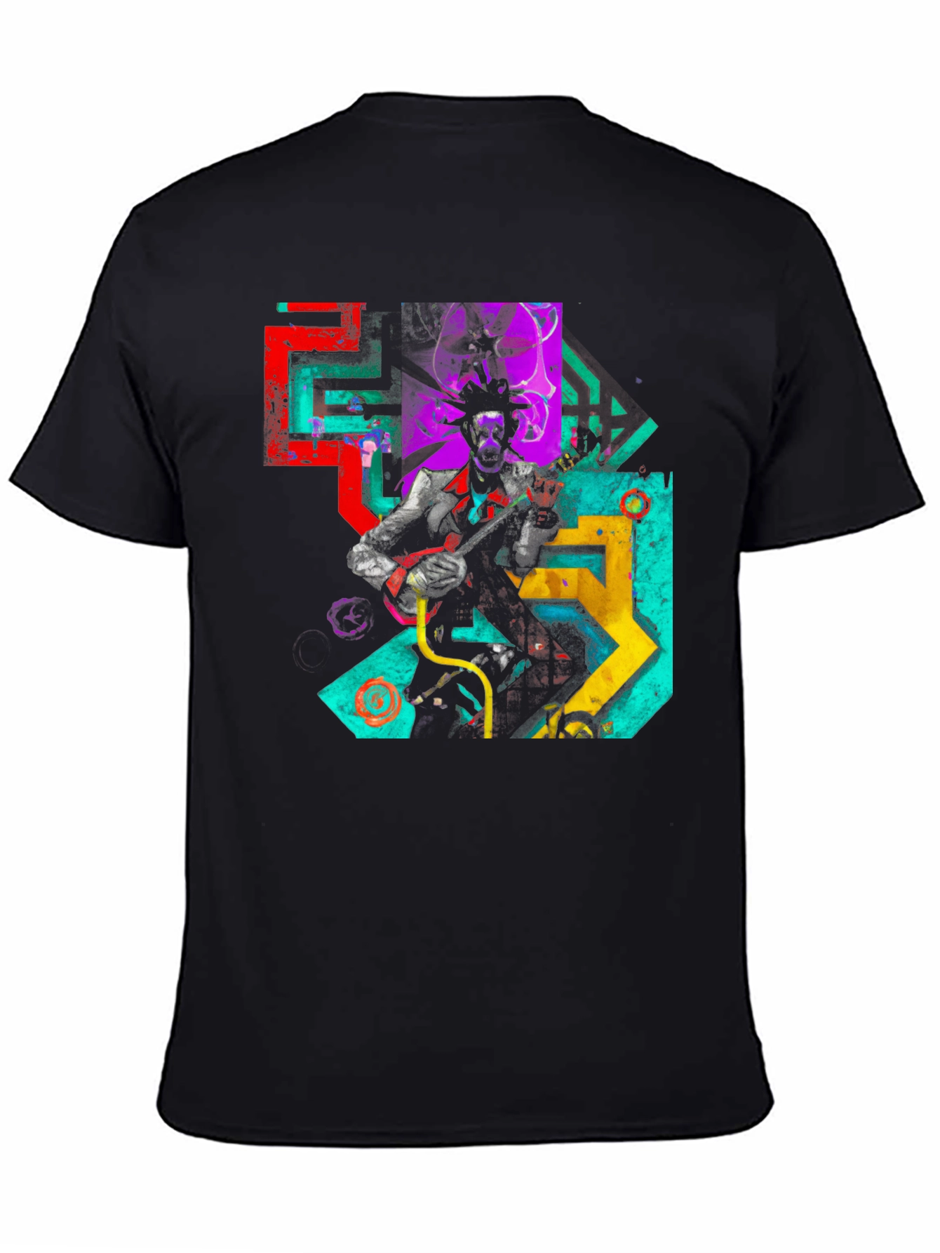 Black Abstract Musician Graphic Tee - Black Cotton Blend view 4
