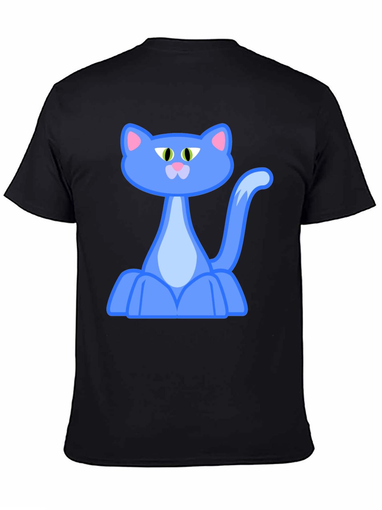 Black Blue Cartoon Cat Graphic Black T-Shirt view 4
