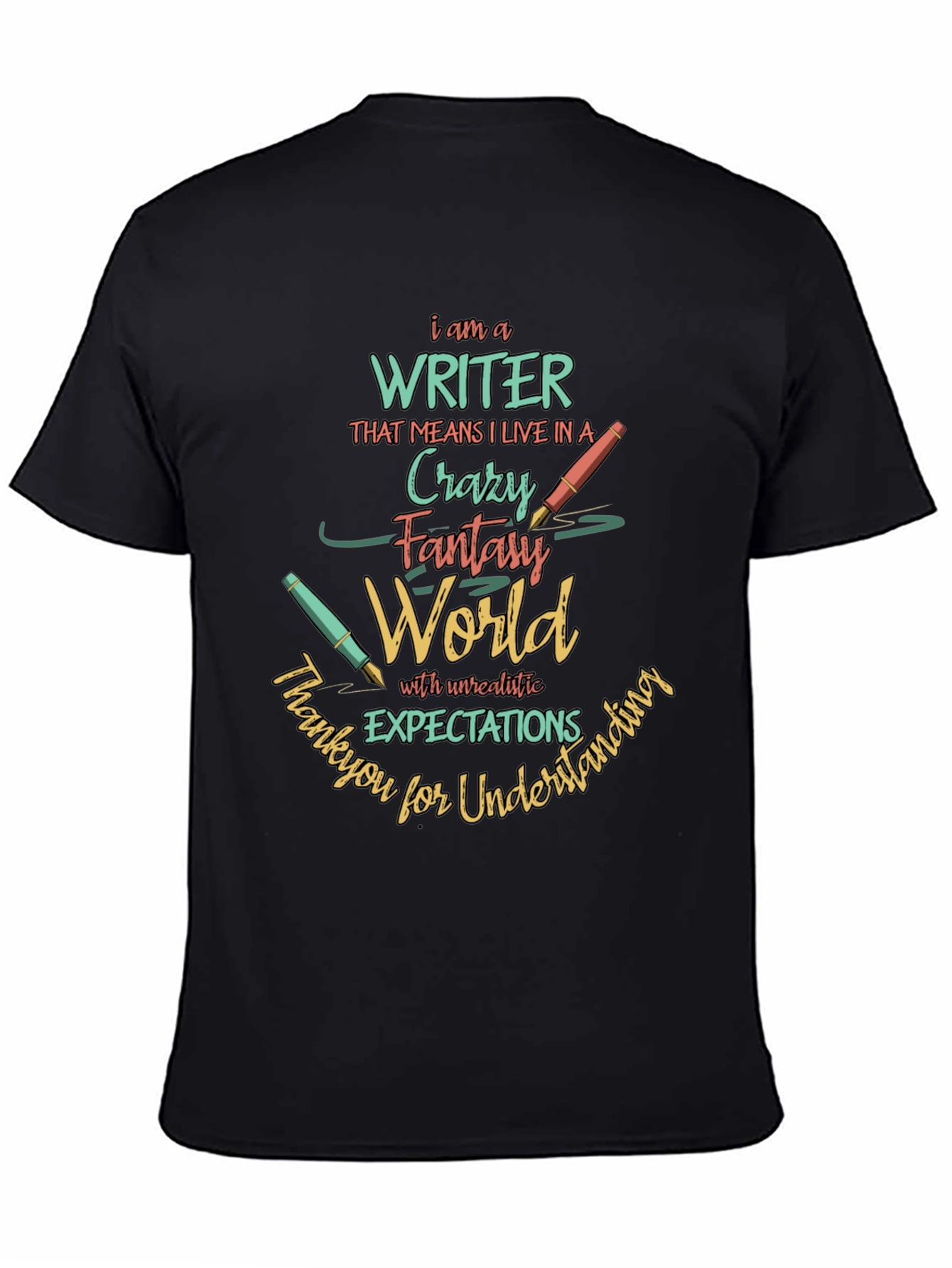 Black Writer T-Shirt: Crazy Fantasy World view 4