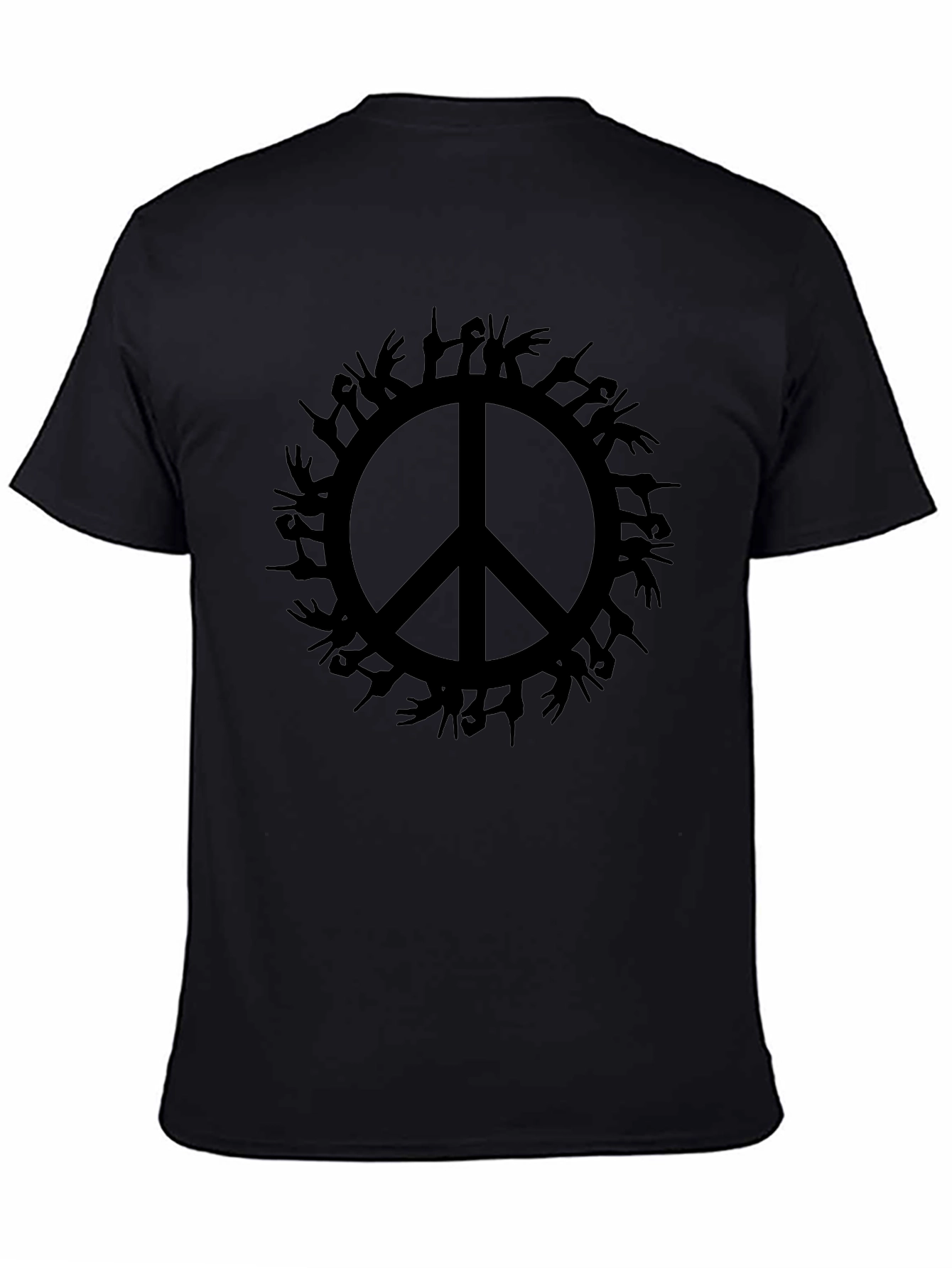 Black Peace Sign Hands Graphic T-Shirt - Black view 4