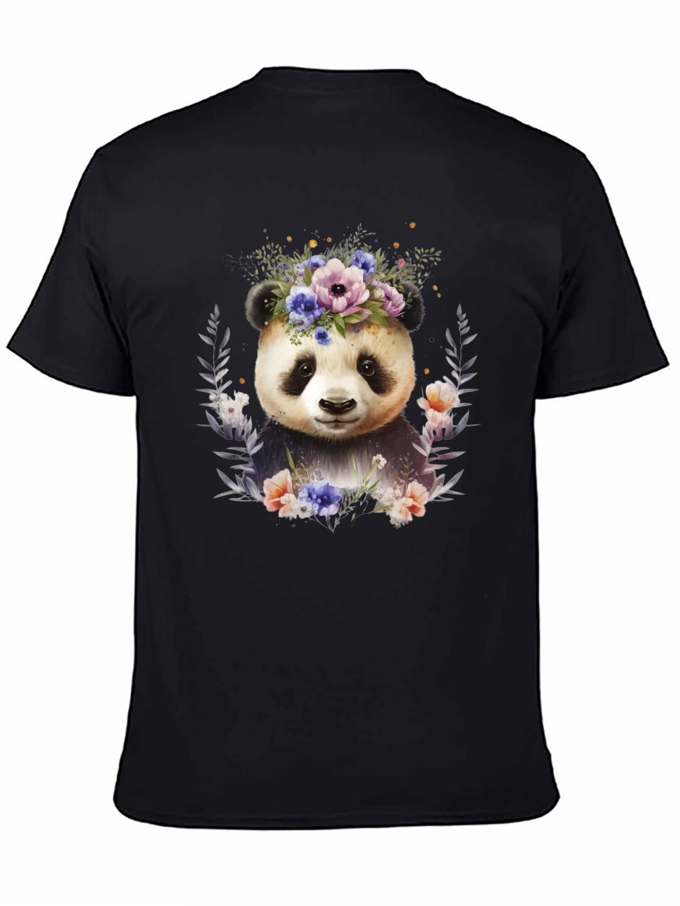 Black Panda Floral Wreath T-Shirt - Cute Animal Tee view 4
