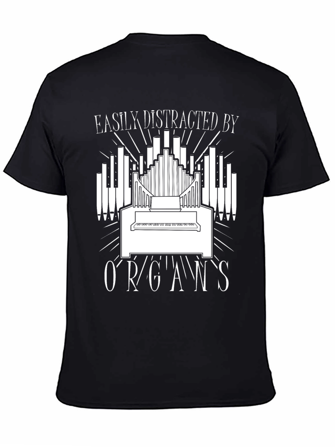 Black Easily Distracted By Organs Funny T-Shirt view 4