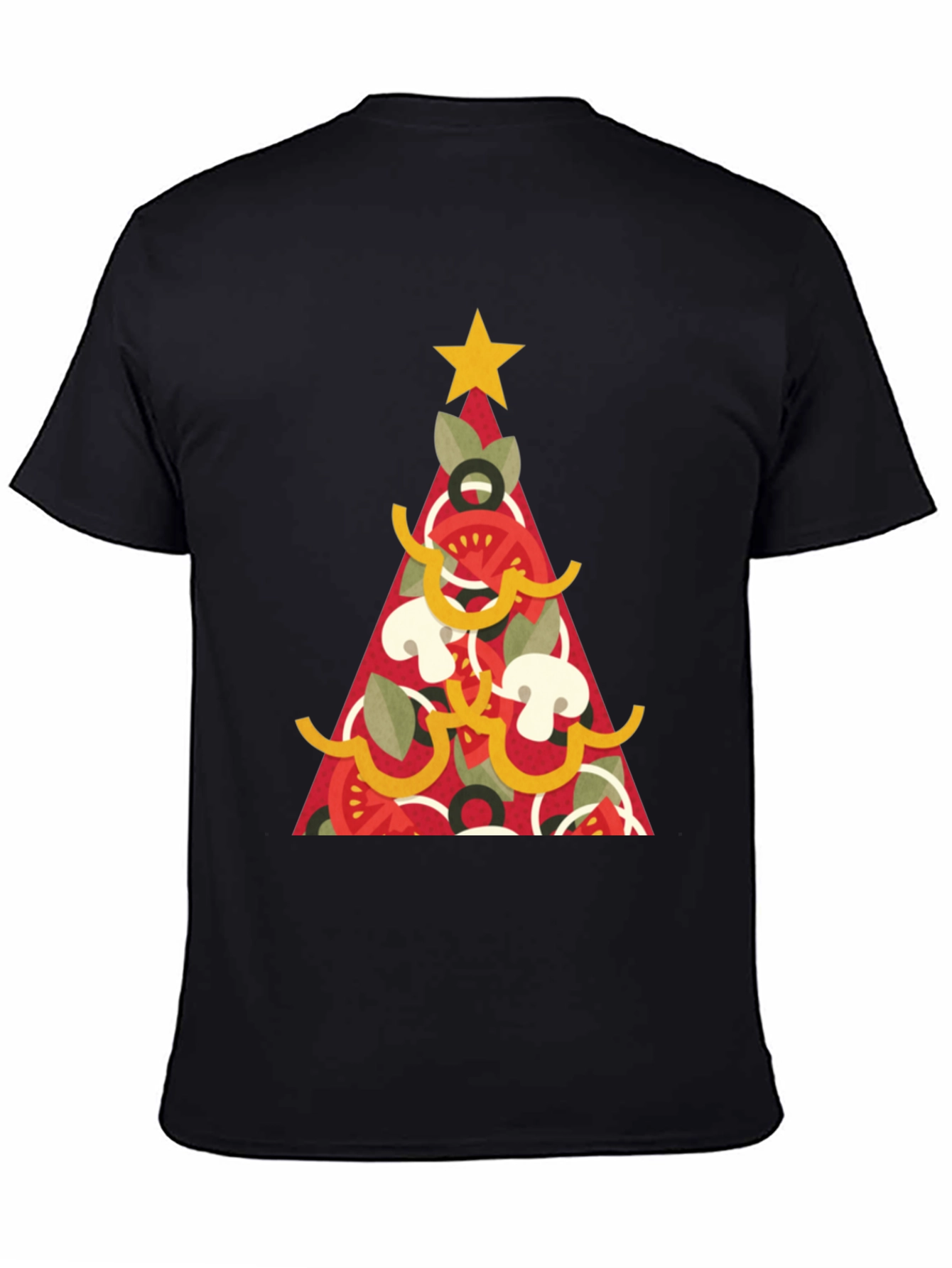 Black Pizza Christmas Tree Graphic Tee - Holiday Apparel view 4