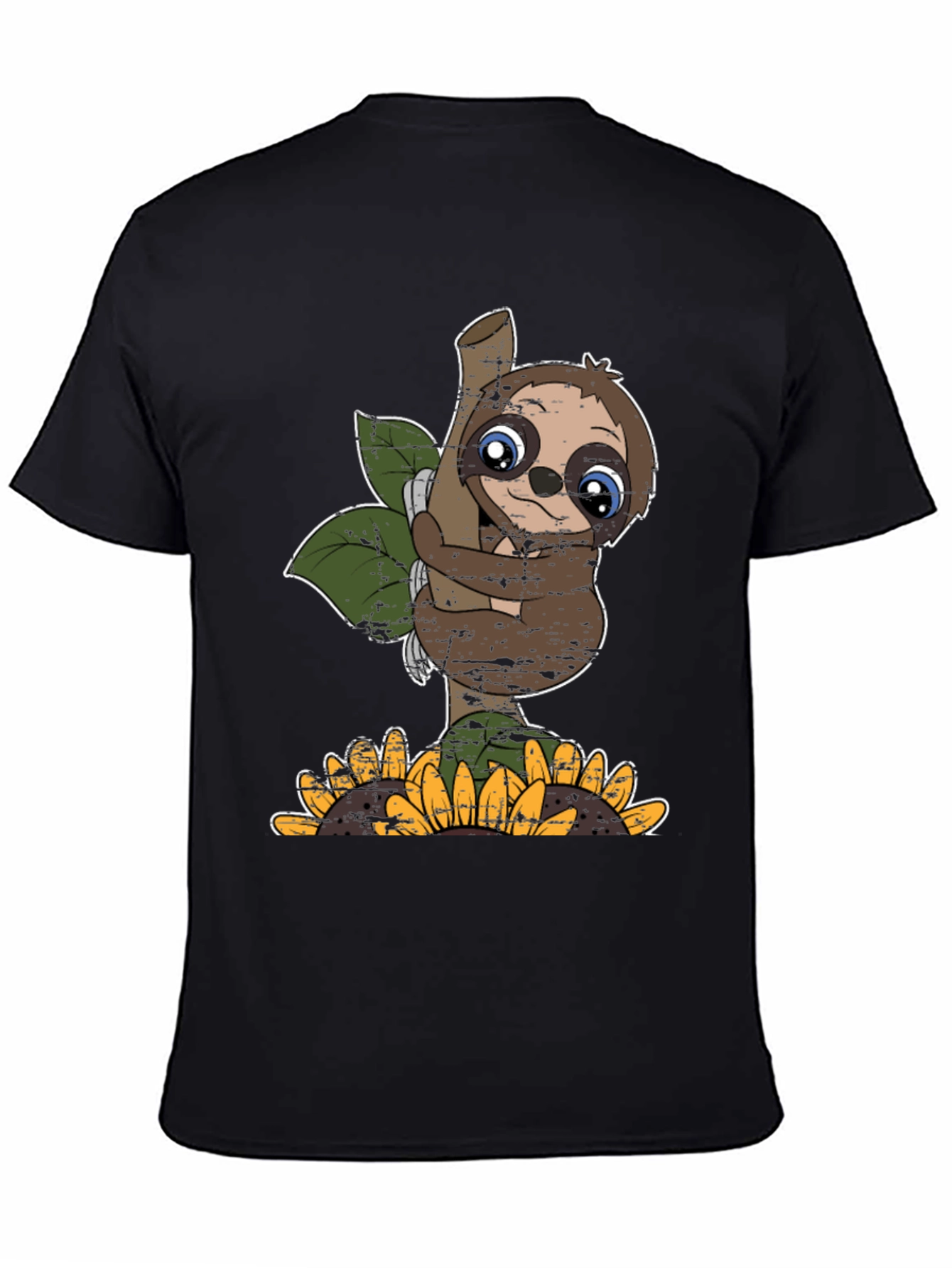 Black Cute Sloth Sunflower Graphic Tee view 4