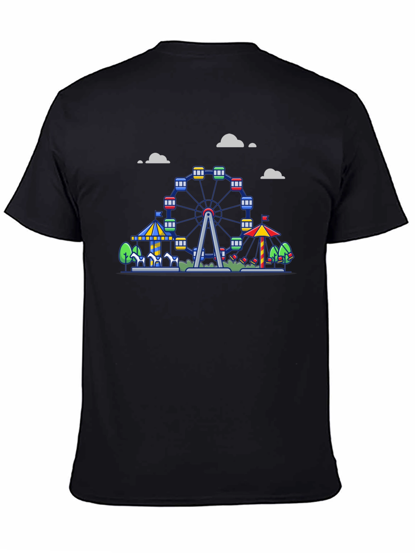 Black Carnival Ferris Wheel Graphic Tee - Black Cotton Shirt view 4