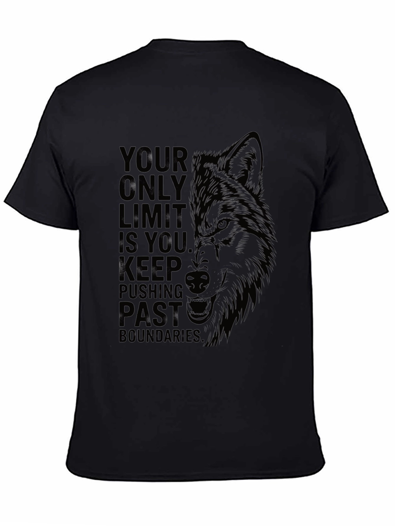 Black Motivational Wolf Graphic T-Shirt view 4