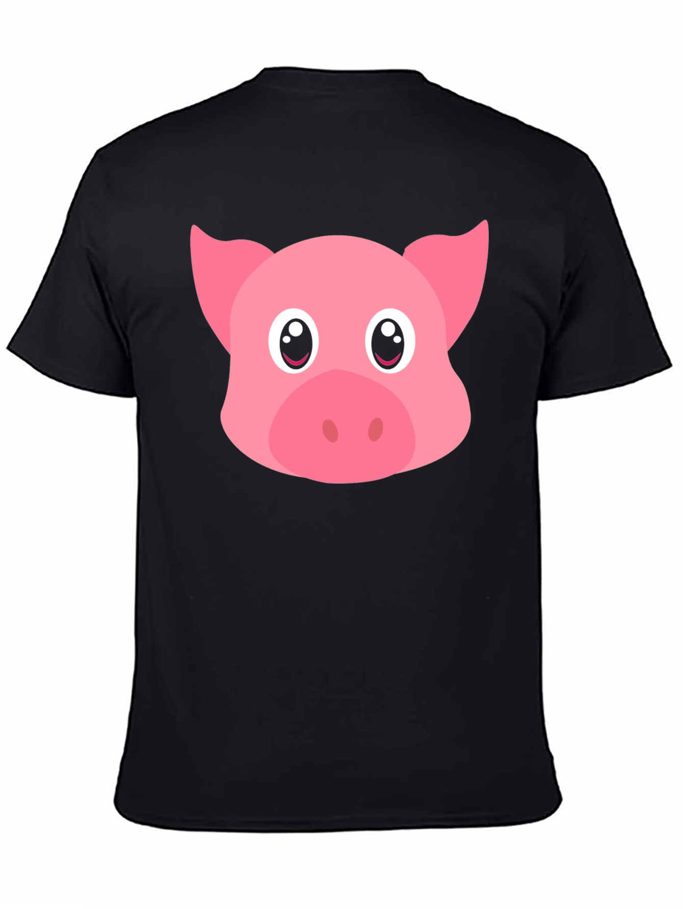 Black Cute Pig Face Graphic Black T-Shirt view 4