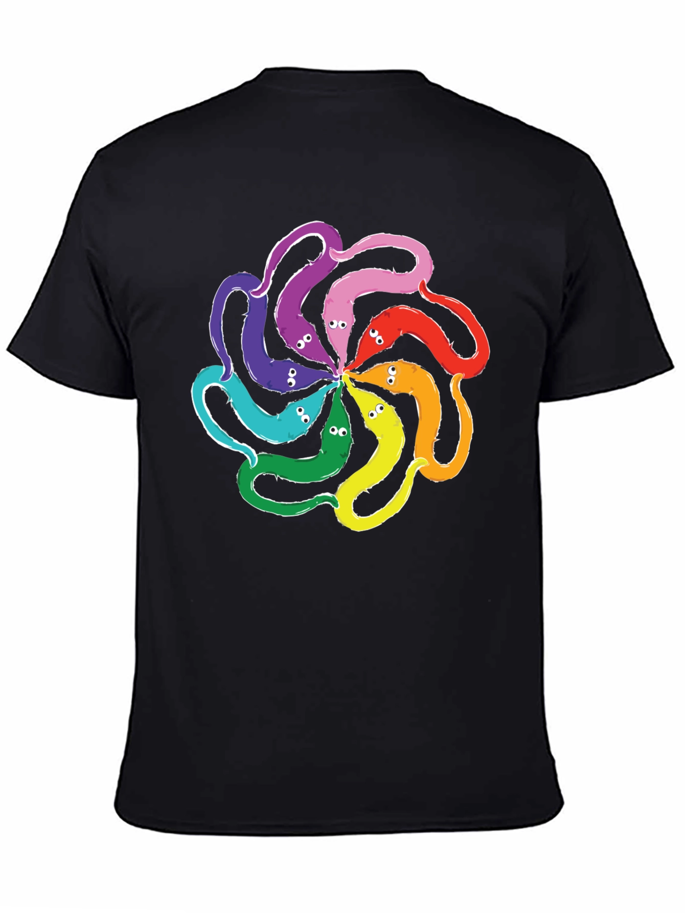 Black Colorful Worms On A String T-Shirt view 4