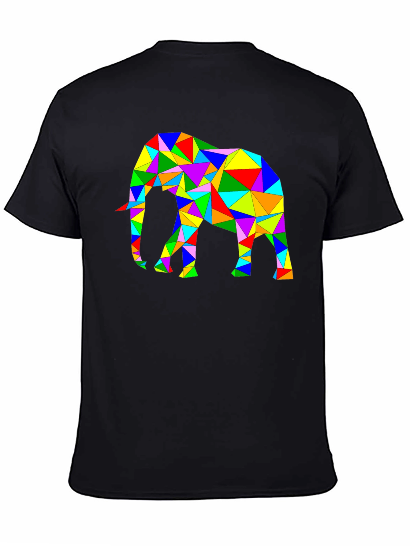 Black Geometric Elephant Tee - Colorful Animal Art Shirt view 4