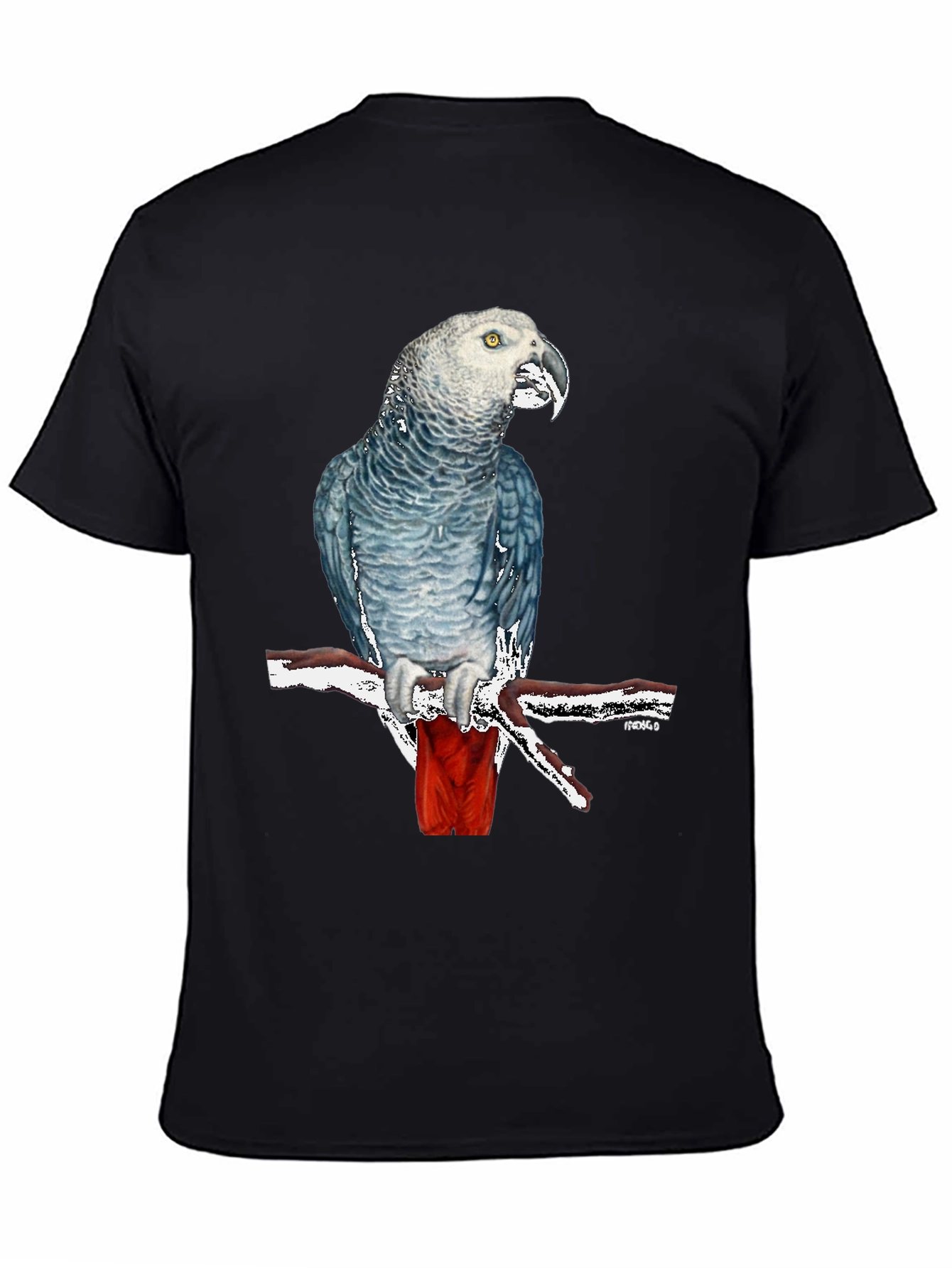 Black African Grey Parrot Graphic T-Shirt - Unisex Black Tee view 4