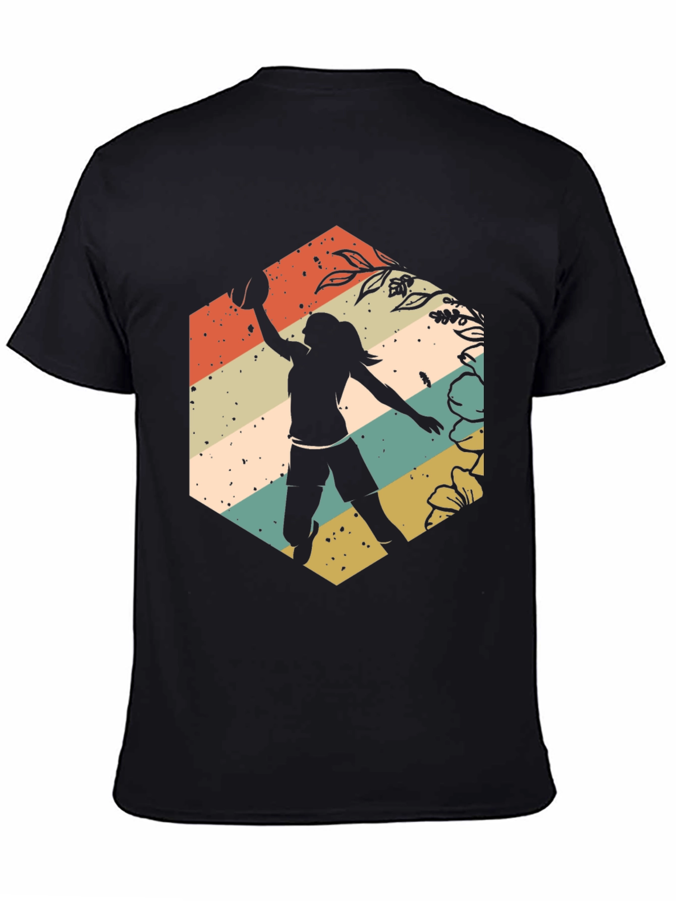 Black Retro Volleyball Player Graphic T-Shirt view 4