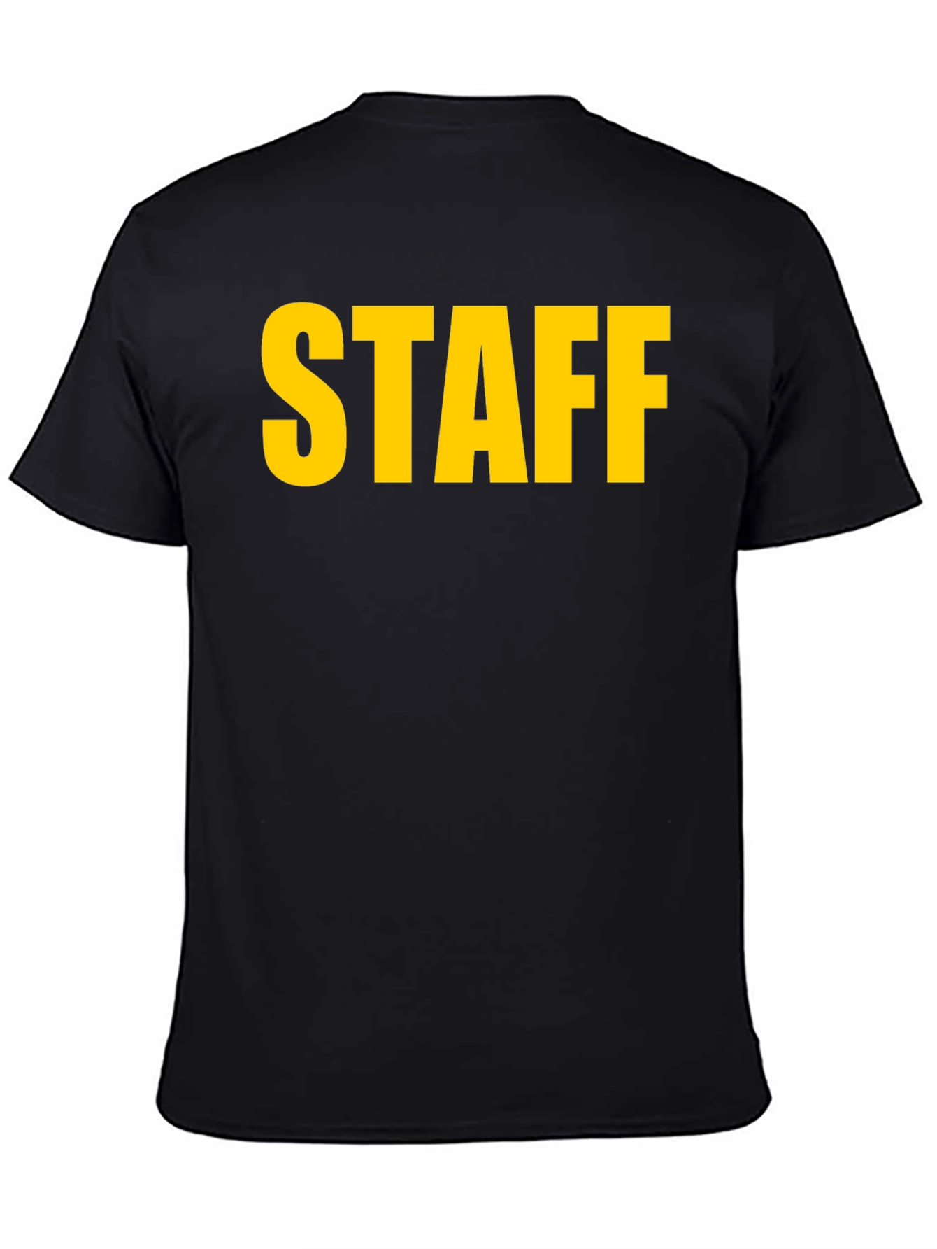 Black Staff Black T-Shirt - Bold Yellow Text view 4