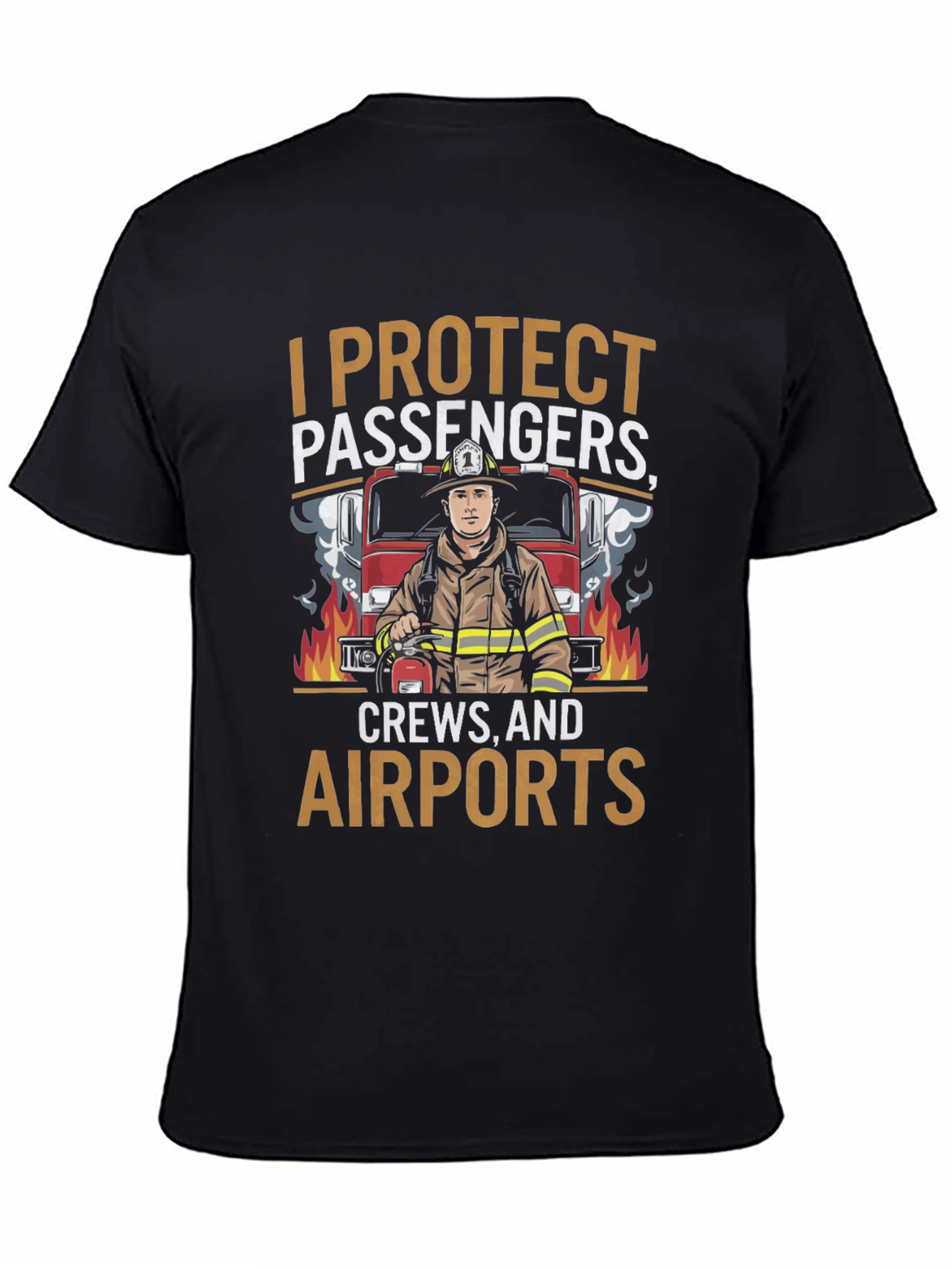 Black Firefighter Airport Crew Protection Graphic T-Shirt view 4