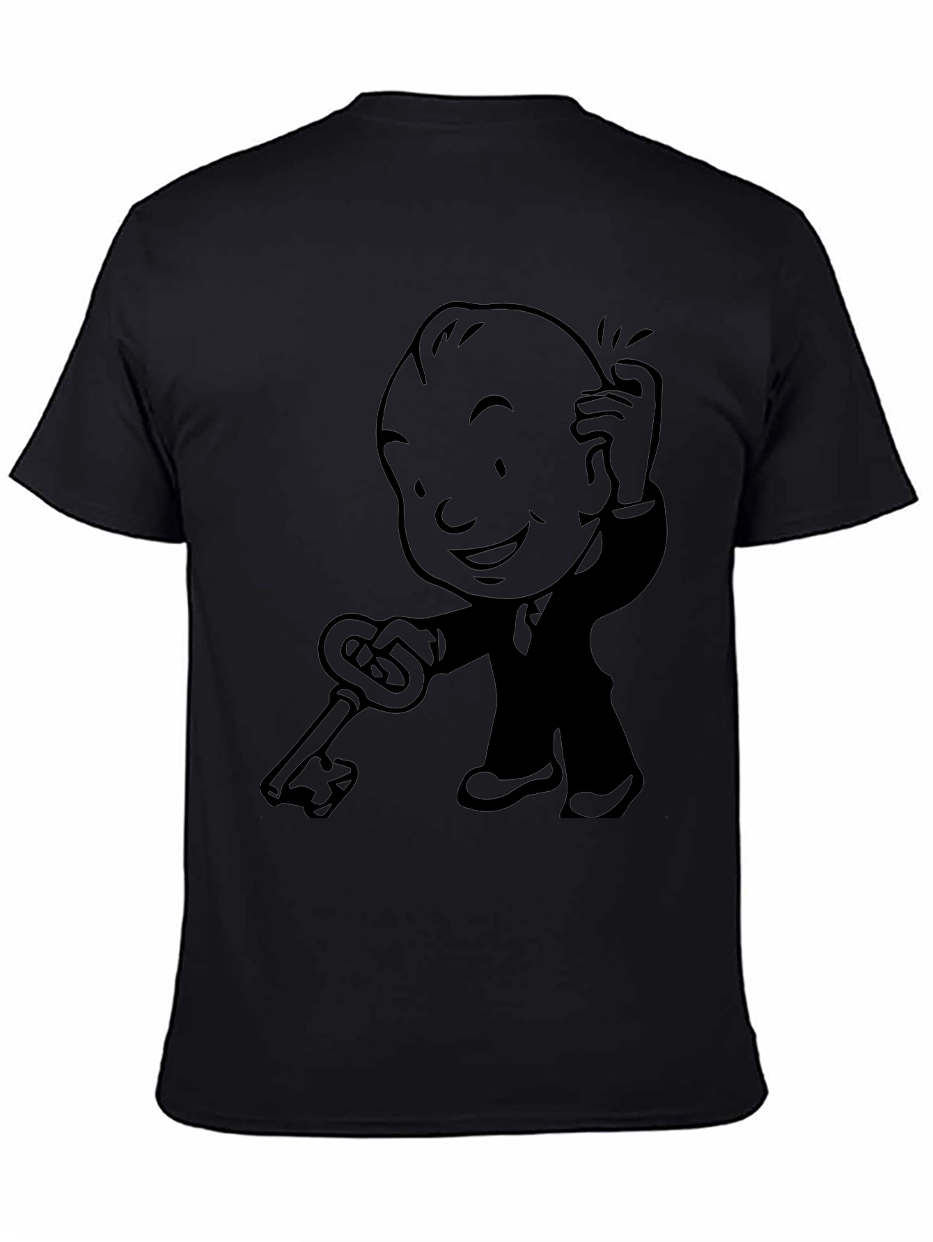 Black Retro Cartoon Key Black T-Shirt view 4