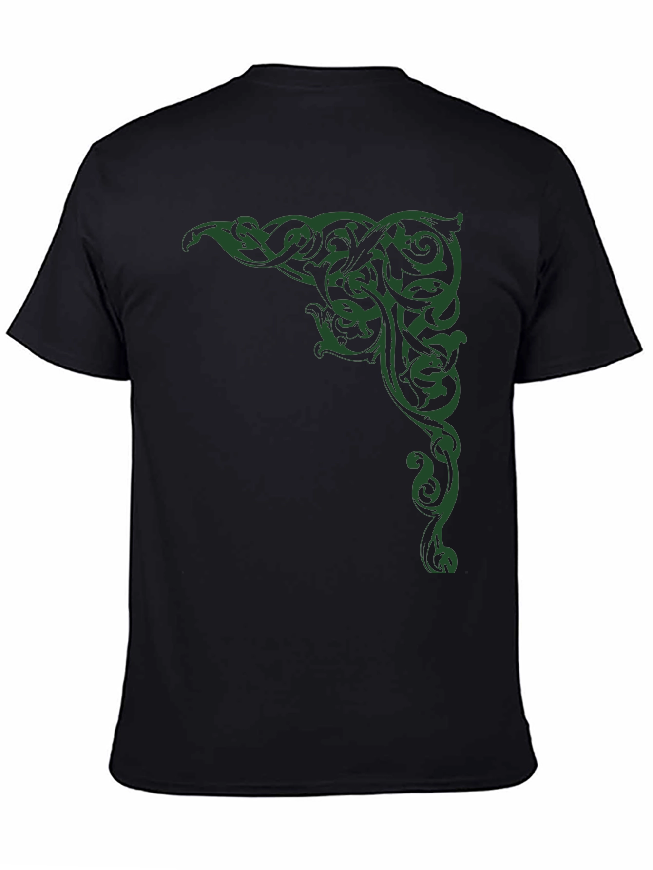 Black Men's Black T-Shirt with Green Celtic Corner Design view 4