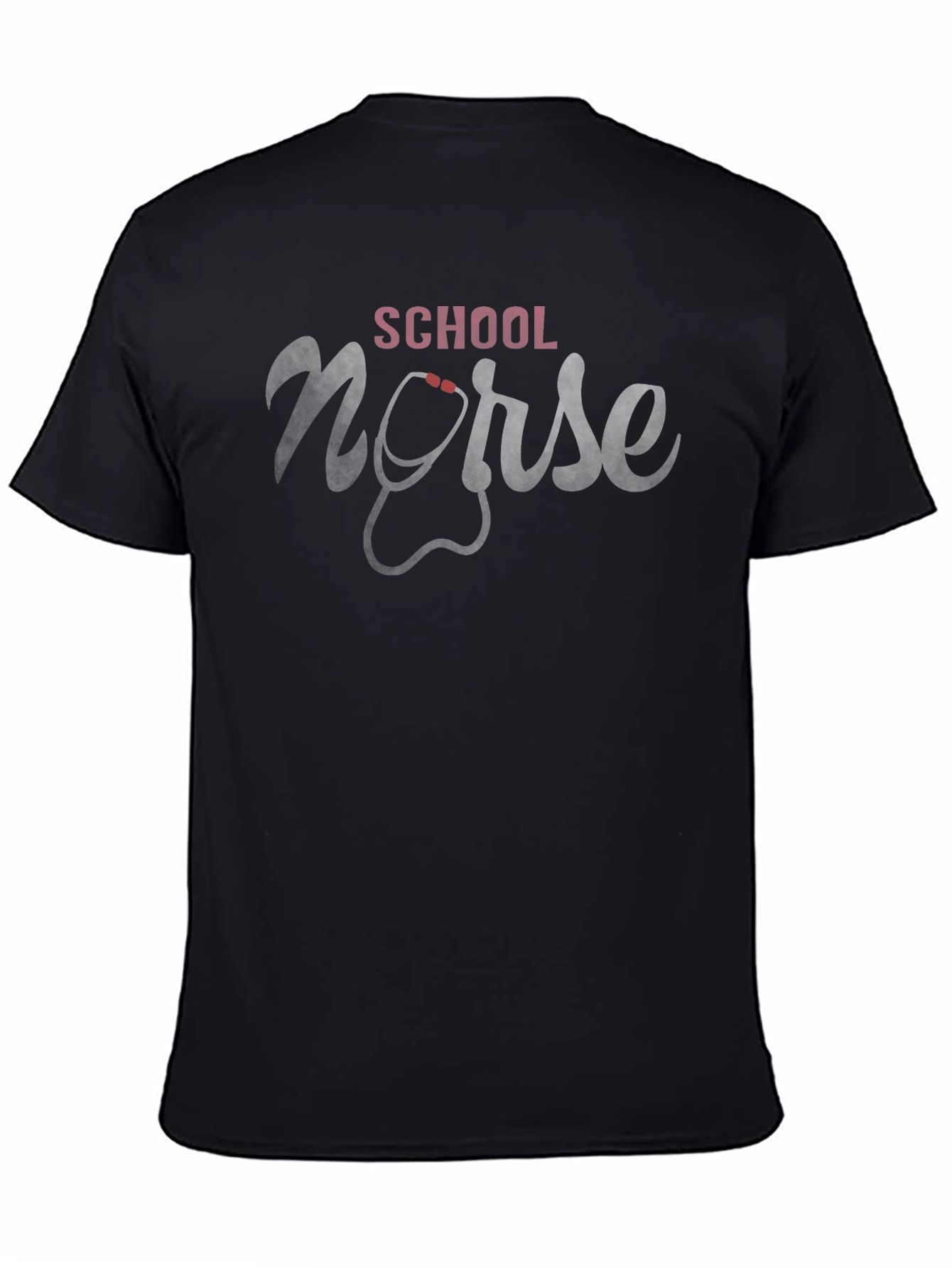 Black School Nurse T-Shirt - Stethoscope Design view 4