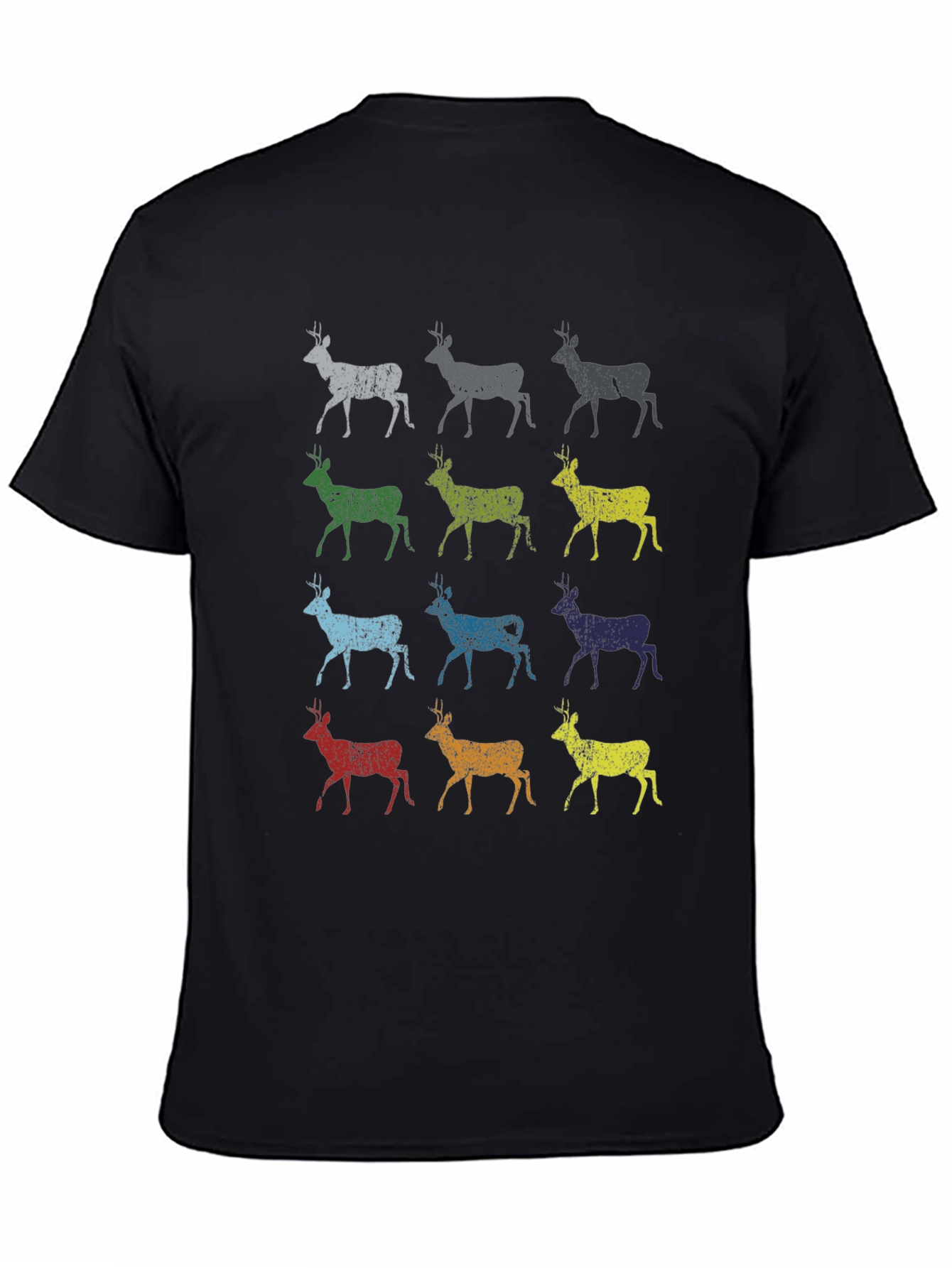 Black Colorful Deer Graphic Print T-Shirt view 4