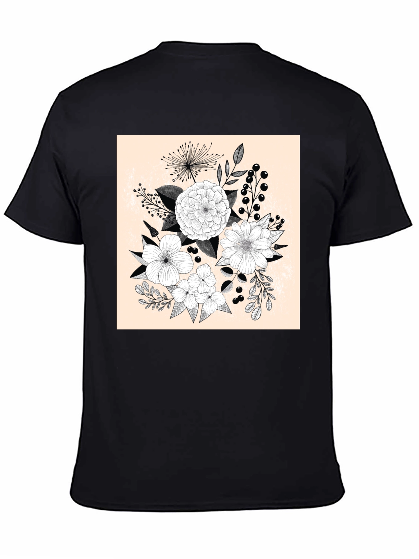 Black Floral Graphic Print Black T-Shirt view 4