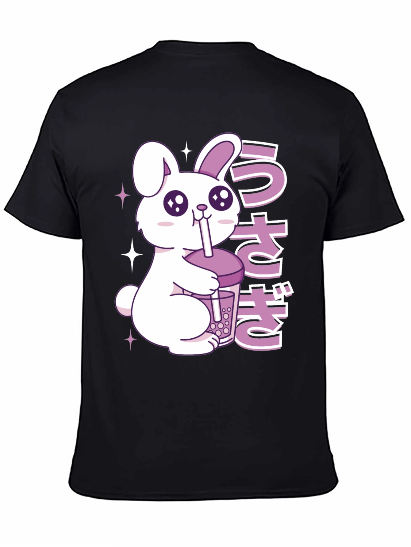 Black Kawaii Rabbit Boba Tea Graphic T-Shirt view 4