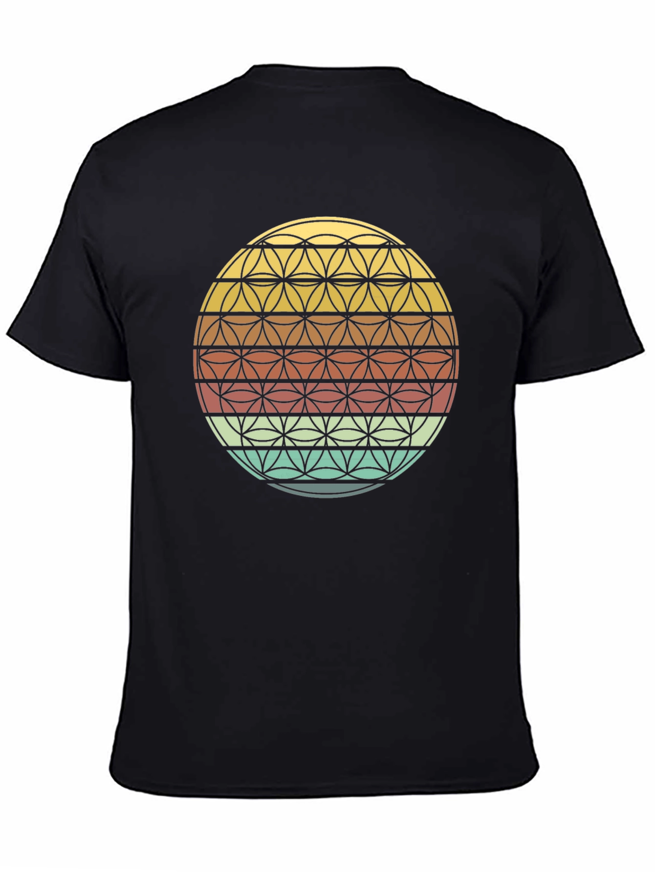Black Geometric Flower of Life Retro T-Shirt view 4