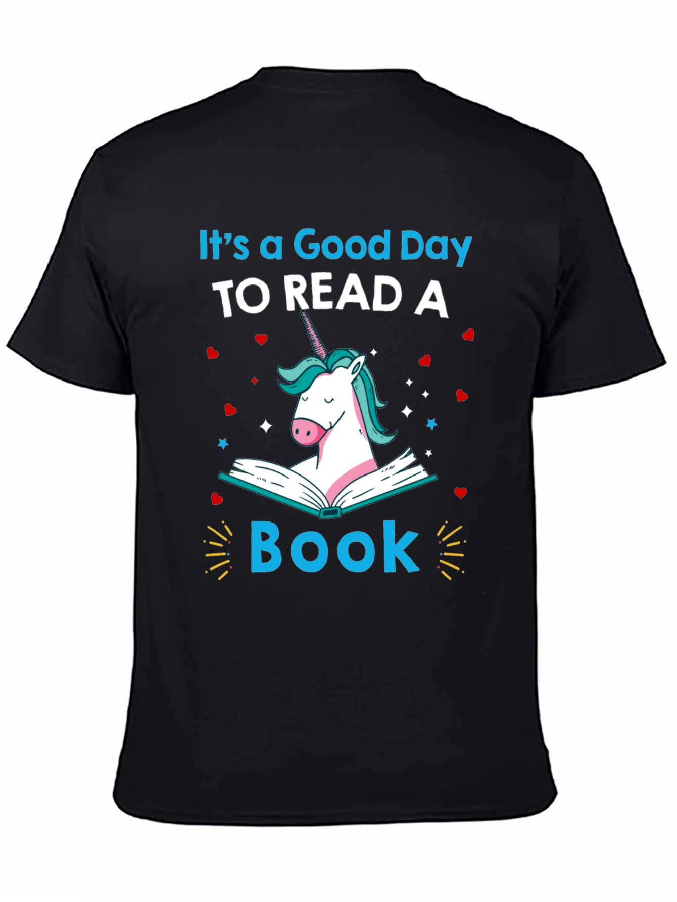 Black Unicorn Reading Book T-Shirt view 4