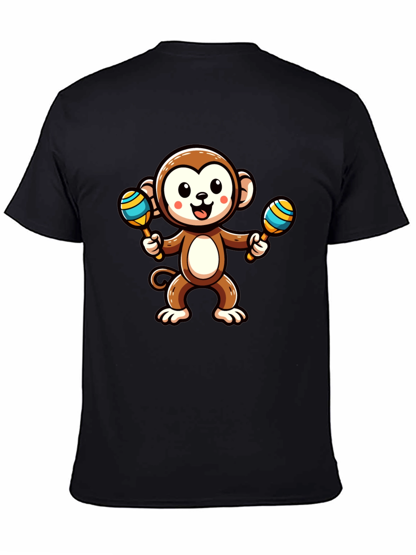 Black Cartoon Monkey with Maracas Graphic Tee view 4