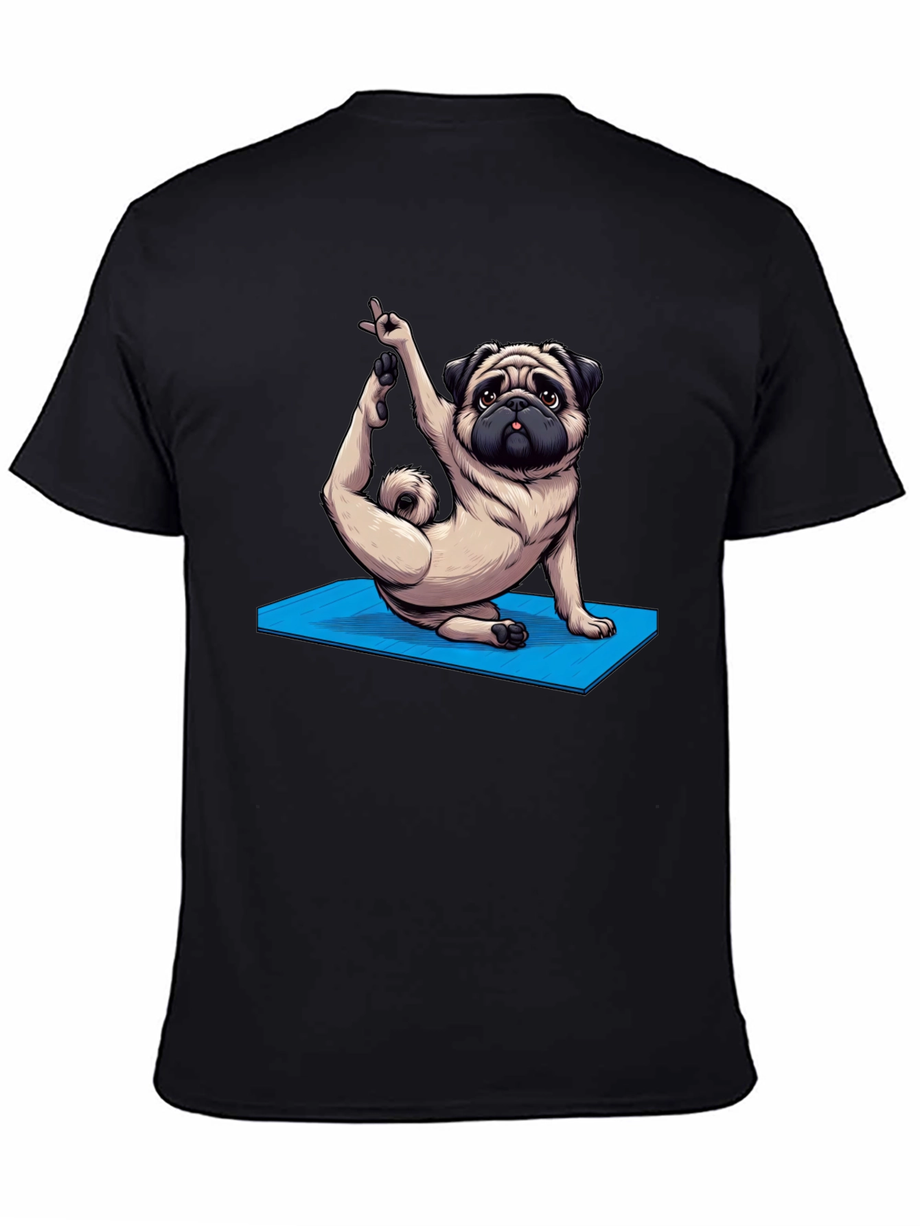 Black Yoga Pug Graphic Tee - Men's Black T-Shirt view 4
