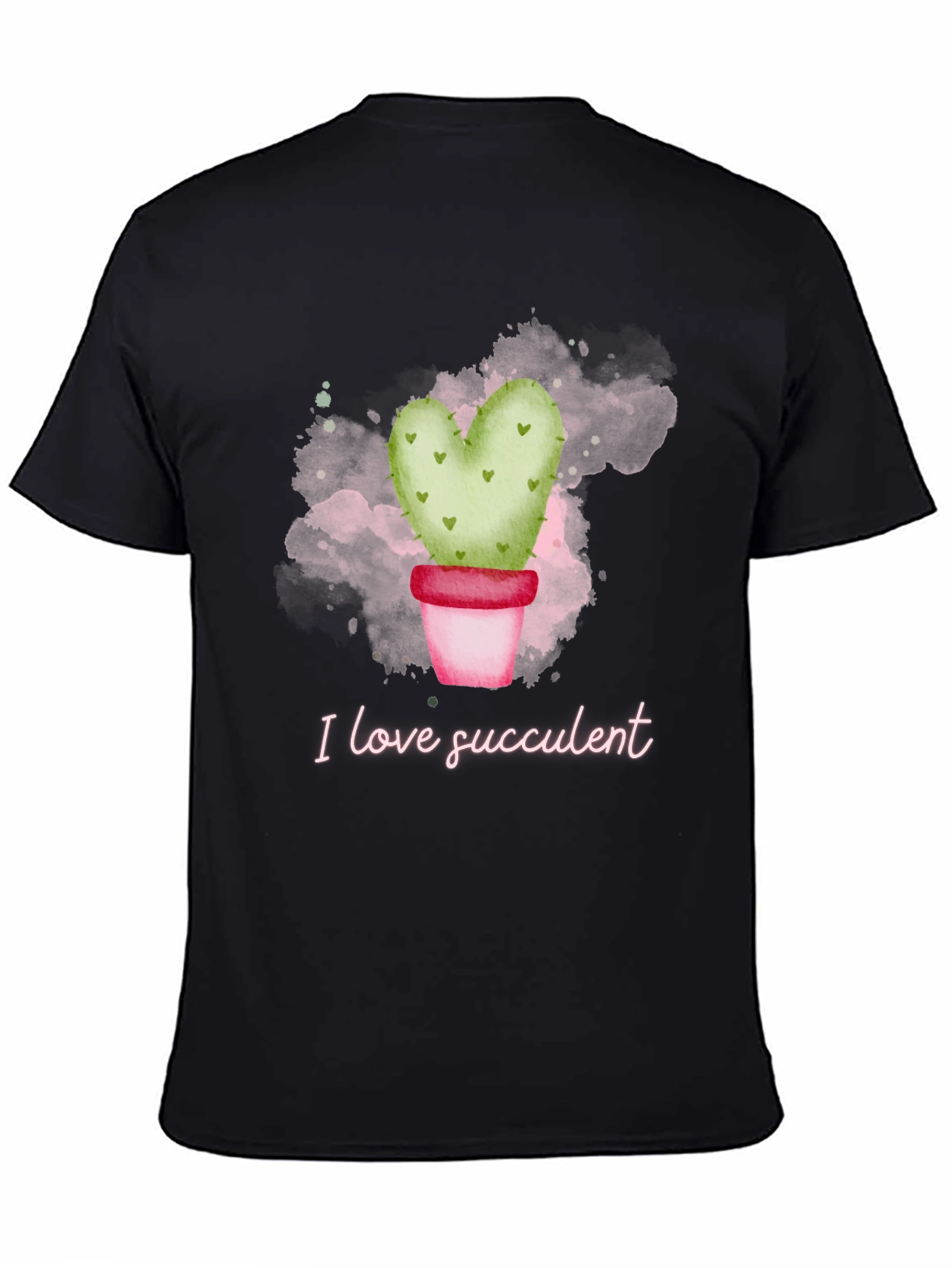 Black I Love Succulent T-Shirt - Heart Cactus view 4