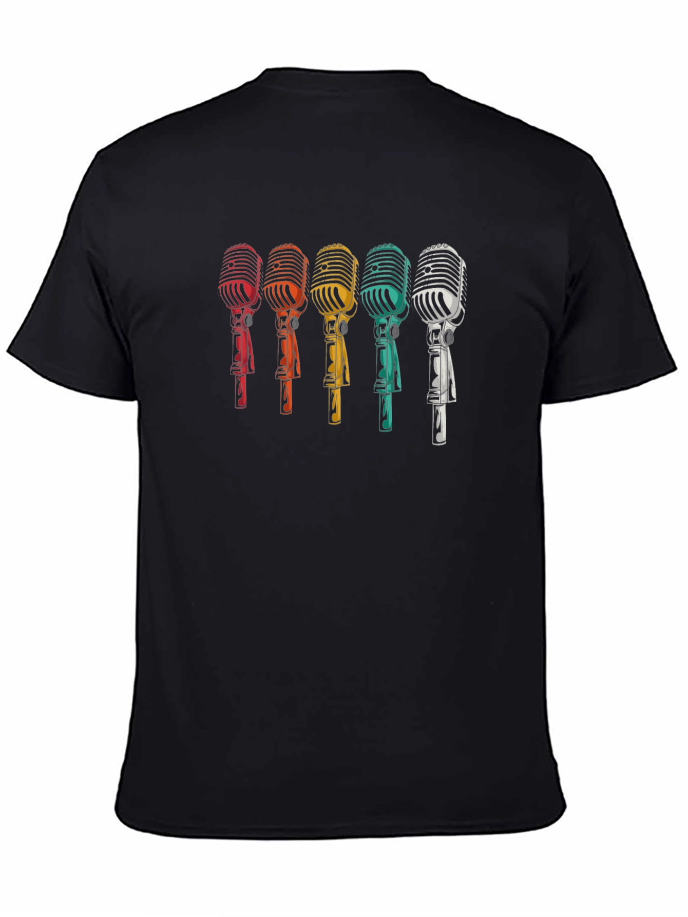 Black Retro Microphone Graphic T-Shirt - Vintage Style view 4