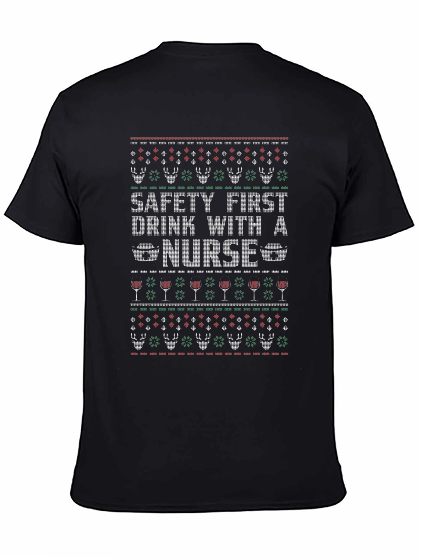 Black Funny Nurse Ugly Christmas Sweater T-Shirt view 4