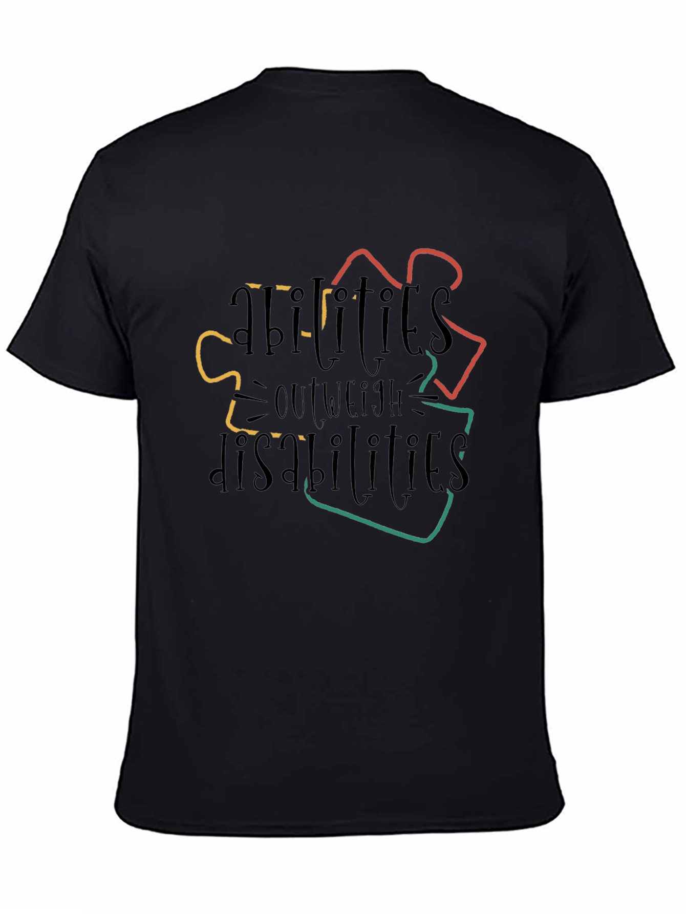 Black Autism Awareness T-Shirt: Abilities Outweigh Disabilities view 4