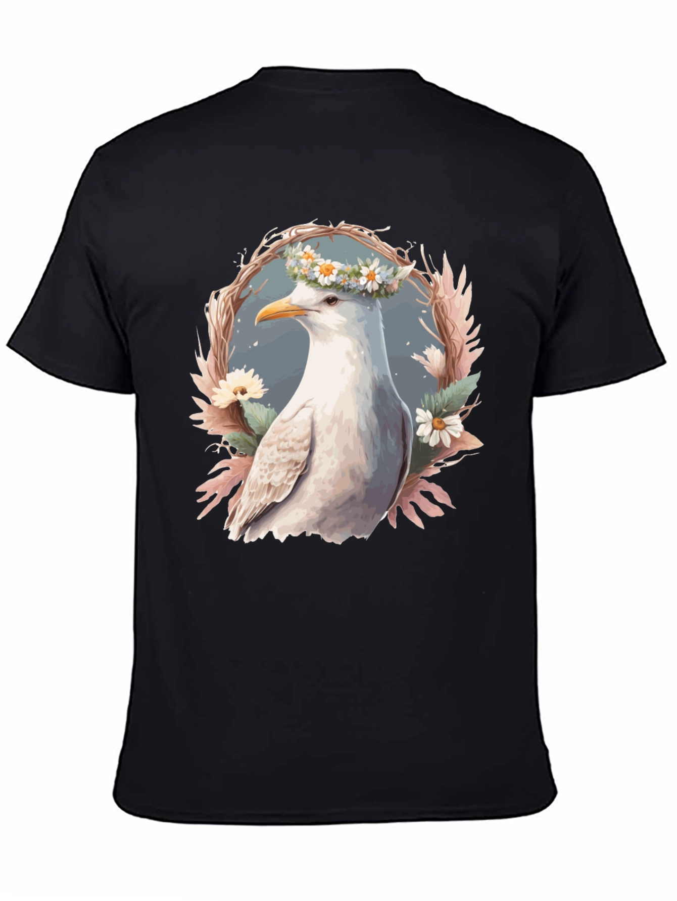 Black Seagull Floral Wreath Graphic Tee view 4