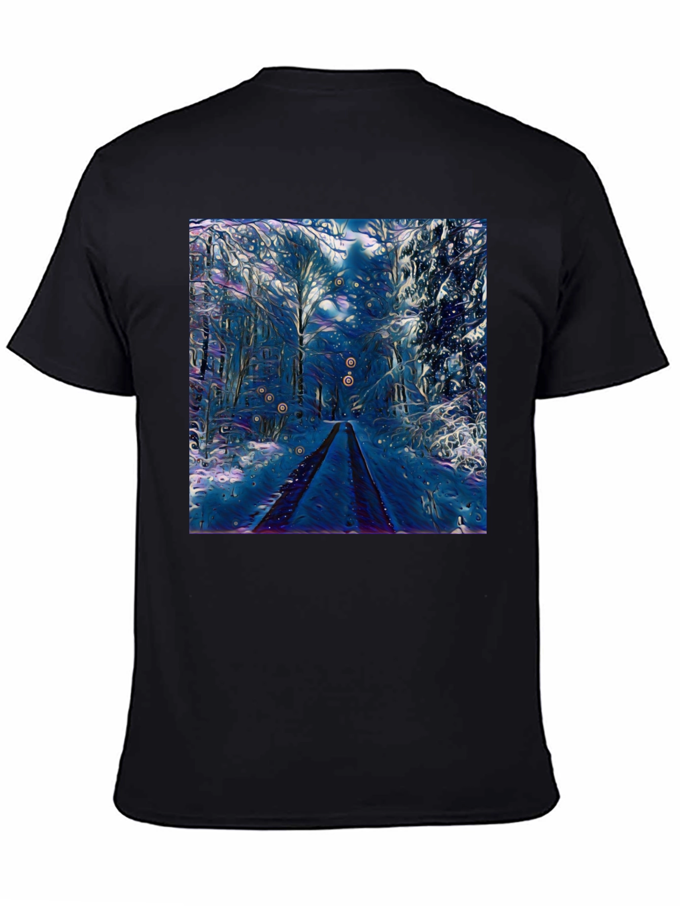 Black Winter Forest Art Graphic Tee - Black Cotton Blend view 4
