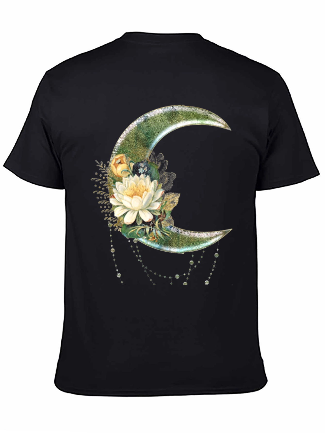 Black Floral Moon Graphic T-Shirt - Stylish Crescent Design view 4