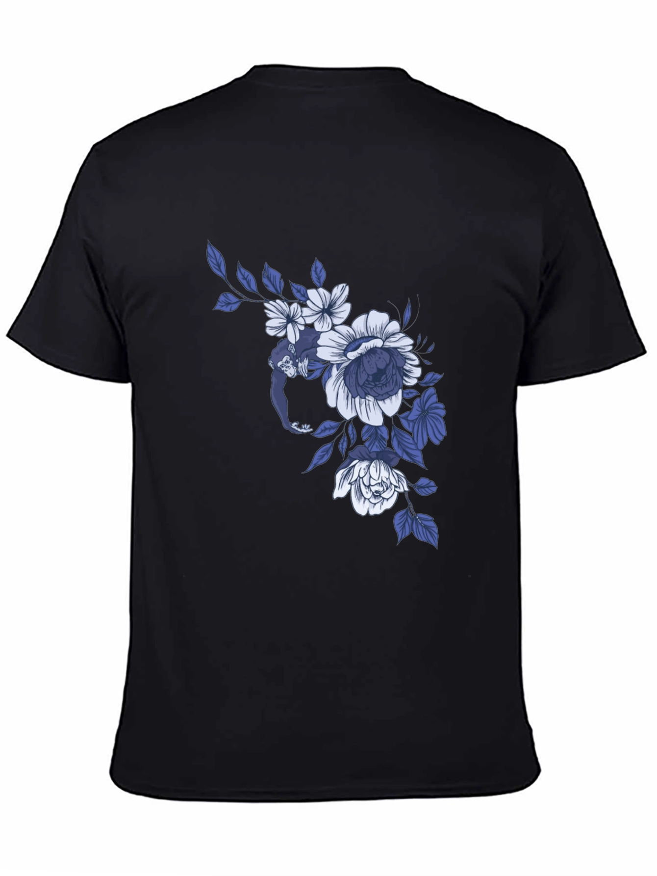 Black Floral Monkey Graphic Tee - Modern Casual Style view 4