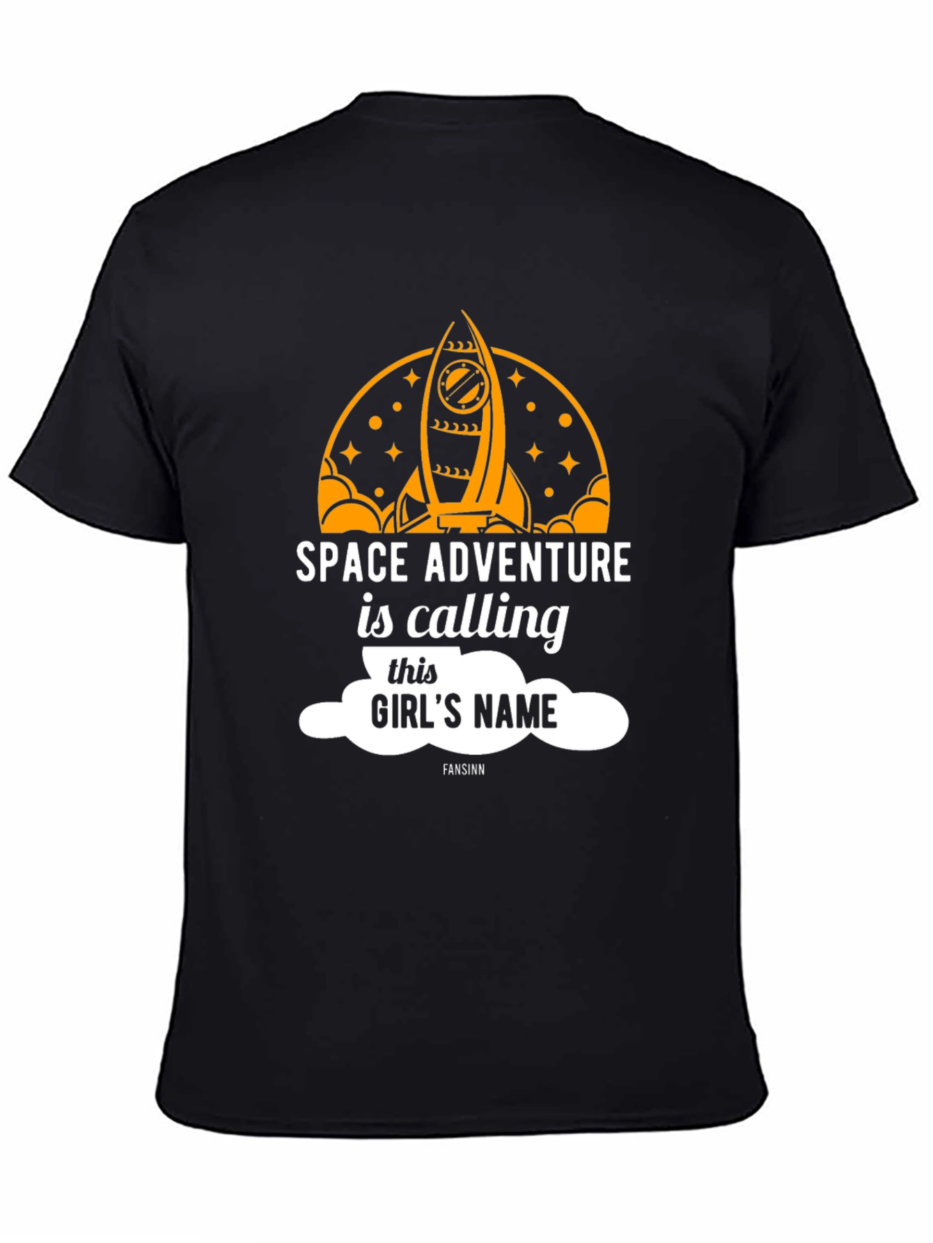 Black Space Adventure Calling Girl's Name T-Shirt view 4