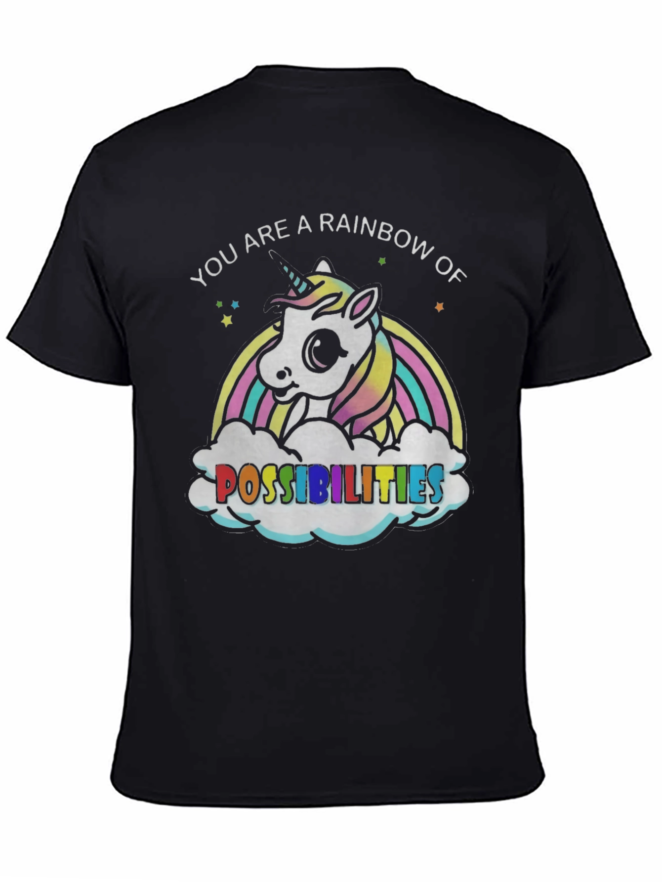 Black Rainbow Unicorn Possibilities Graphic Tee view 4