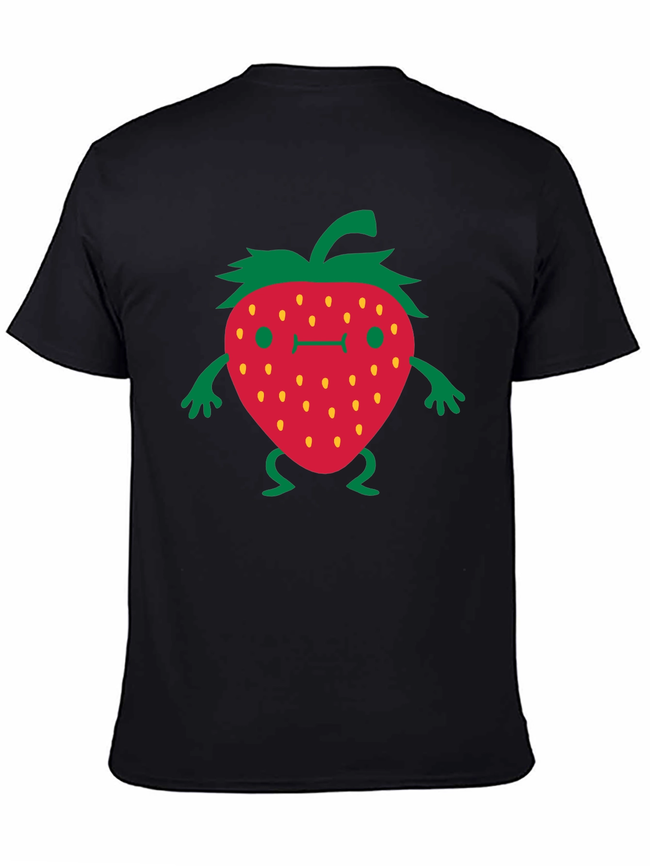 Black Funny Strawberry Cartoon Black T-Shirt view 4