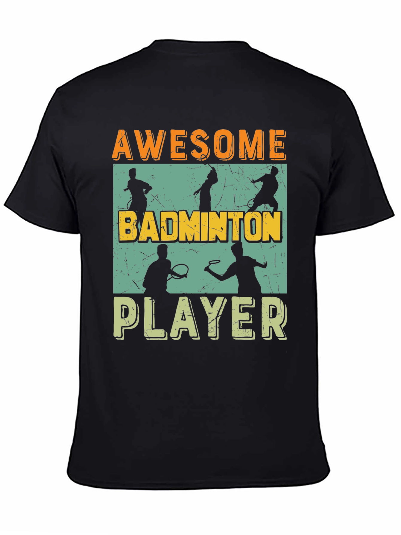 Black Awesome Badminton Player Graphic Tee view 4
