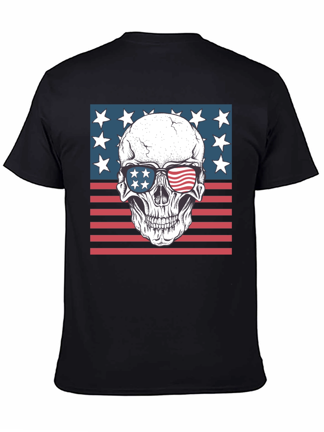 Black American Flag Skull Graphic Tee - Patriotic Style view 4