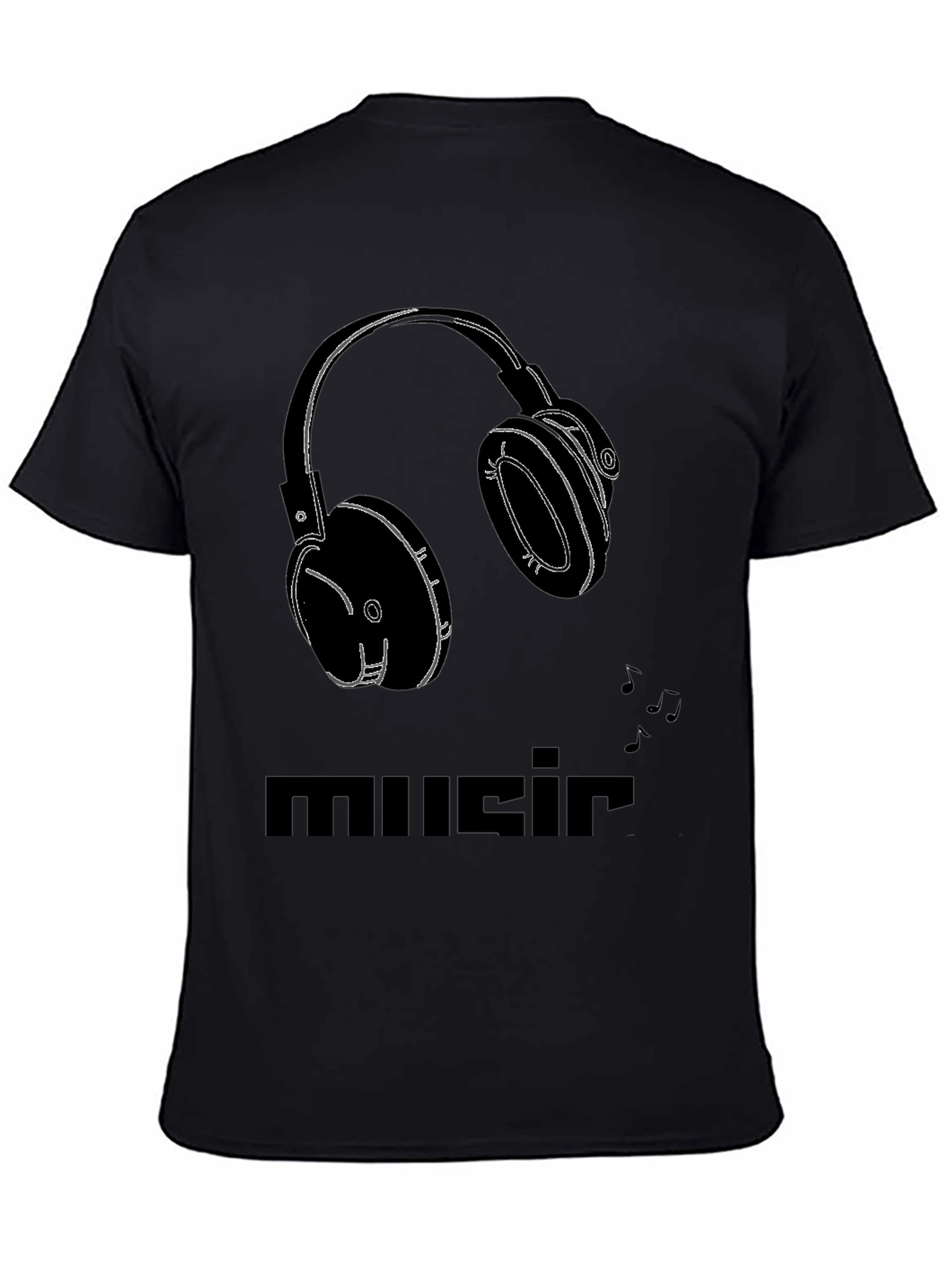 Black Music Headphones Graphic Tee - Black Cotton T-Shirt view 4