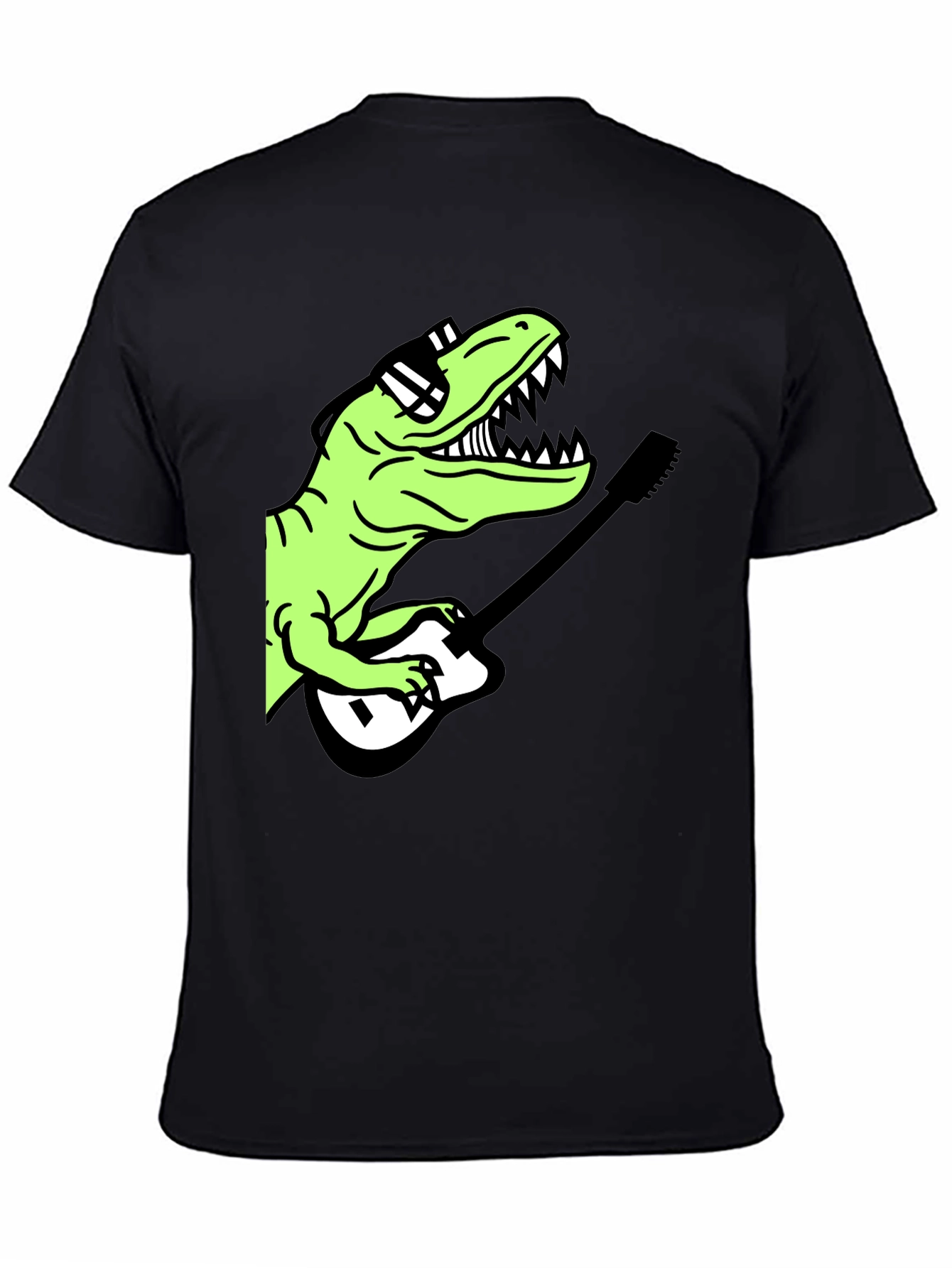 Black Cool Dinosaur Guitar Player Graphic T-Shirt view 4