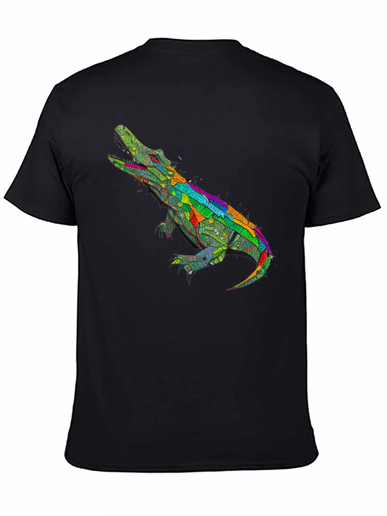 Black Colorful Crocodile Graphic Tee - Black Cotton T-Shirt view 4