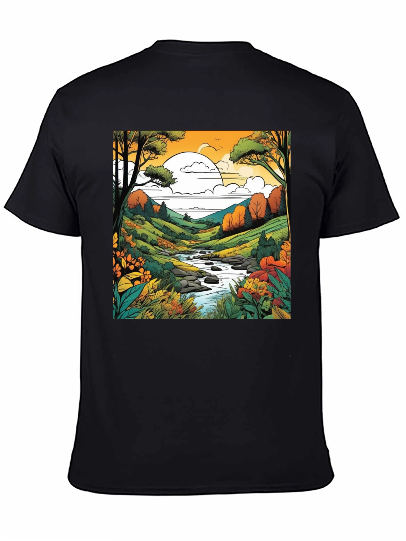 Black Nature River Black T-Shirt view 4