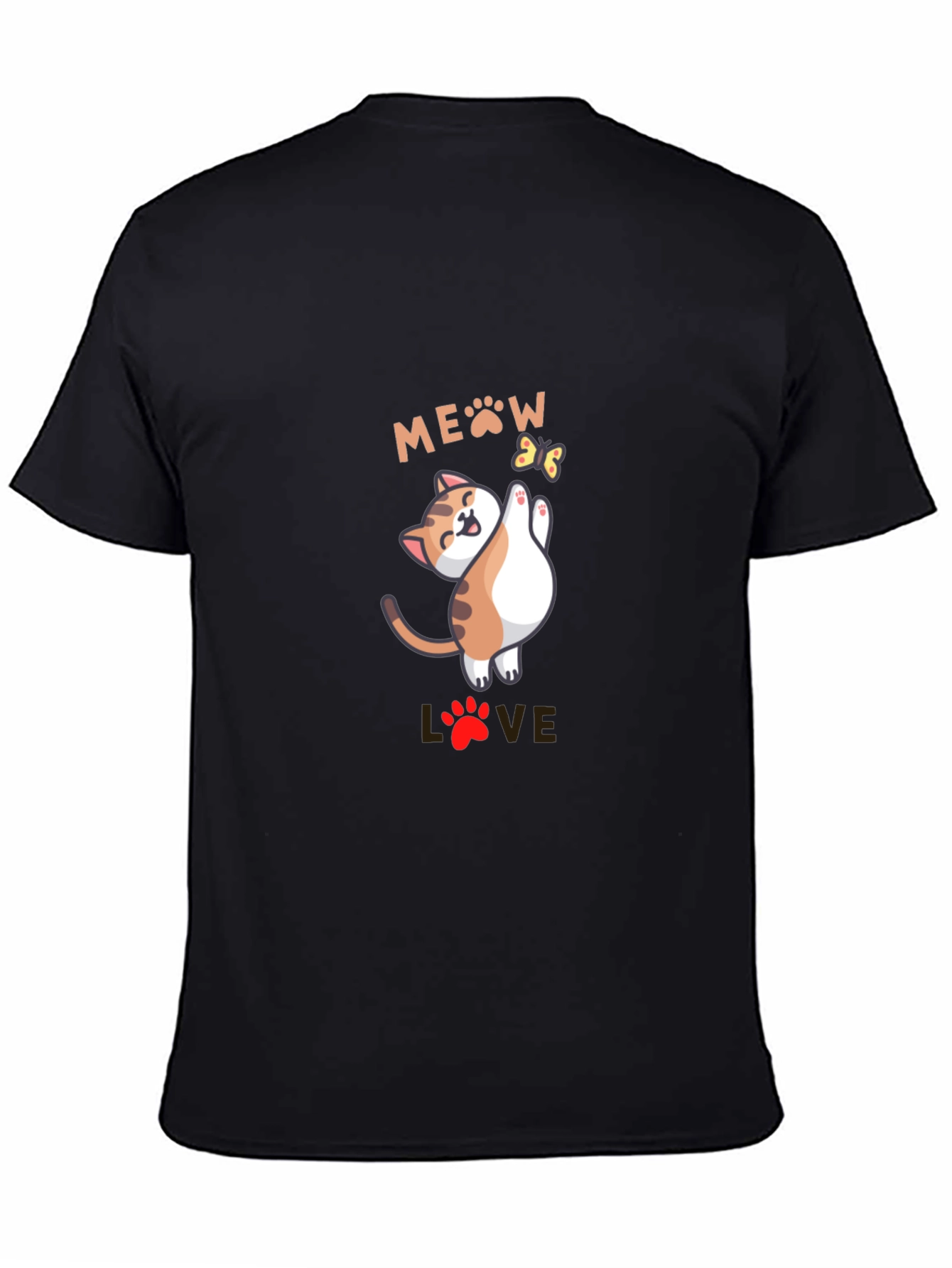 Black Cute Meow Love Cat Graphic Black T-Shirt view 4